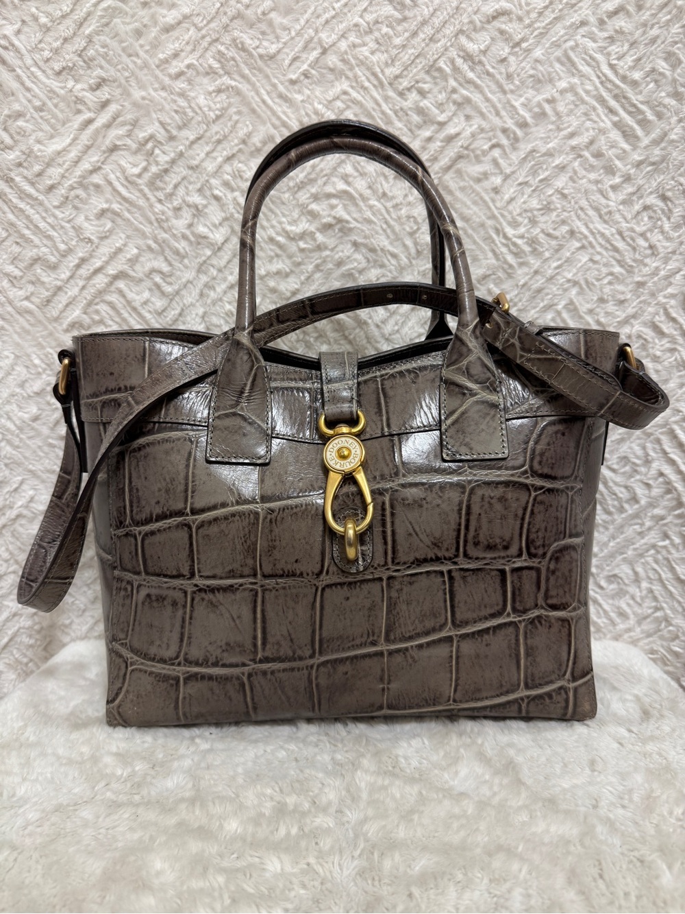 Dooney & Bourke Croc-Embossed Top Handle Tote Bag in Dark Brown